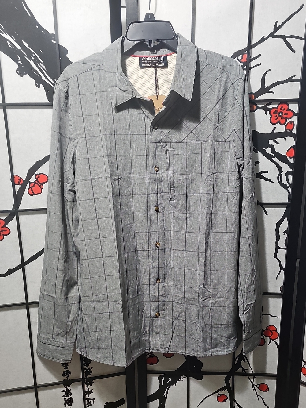 Avalanche Gray Windowpane Button-Up Shirt Medium New